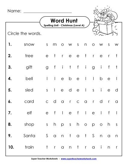 Worksheets and Activities - Christmas Horizontal Word Hunt (A-Christmas) 