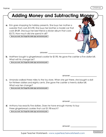 Christmas Word Problems - Christmas Money Word Problems