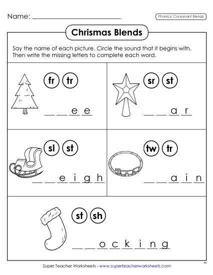 Worksheets - Christmas Phonics Blends Worksheets - Christmas Phonics Blends