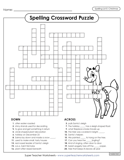 Worksheets and Puzzles - Christmas Spelling Crossword Worksheets and Puzzles - Christmas Spelling Crossword