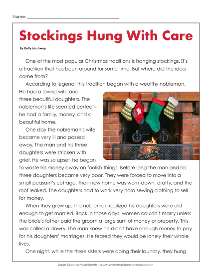 Reading Comprehension - Christmas Stockings (Legend)