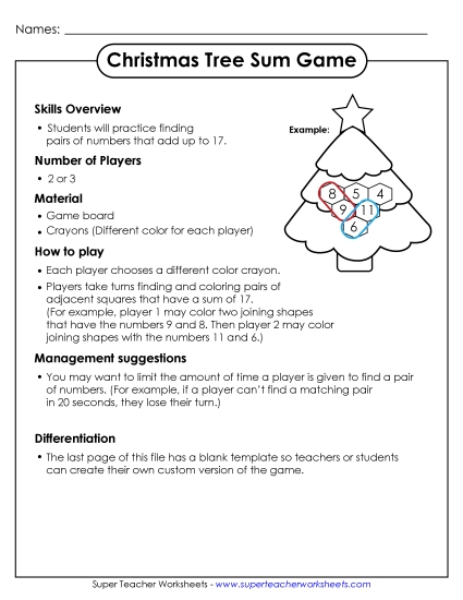 Holiday Sum Game - Christmas Sum Game