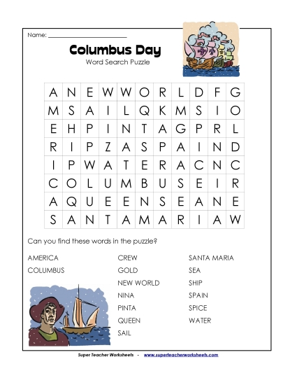 Christopher Columbus Word Search (Easy)