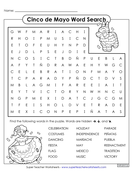 Worksheets - Cinco de Mayo Word Search