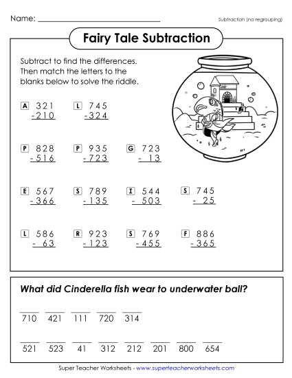Subtraction - Cinderella Fish (3-Digit Subtraction; No Borrowing) Subtraction - Cinderella Fish (3-Digit Subtraction; No Borrowing)