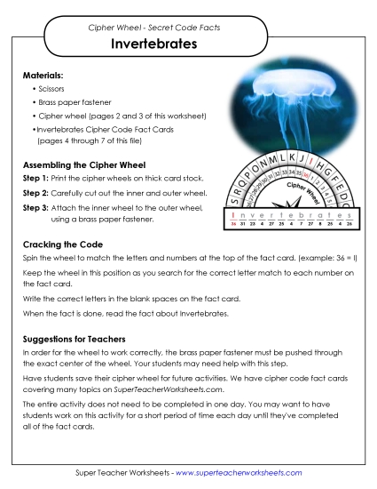 Puzzles - Cipher Wheel Facts: Invertebrates
