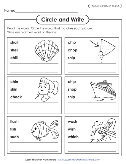 Circle and Write: Ch and Sh