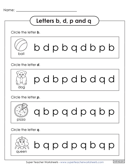 Letters b, d, q, and p - Circle b, d, p, q Letters b, d, q, and p - Circle b, d, p, q