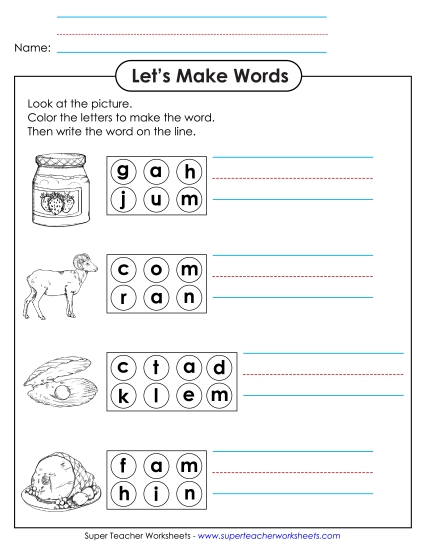 Worksheets - Circle the Letters & Write (-am)