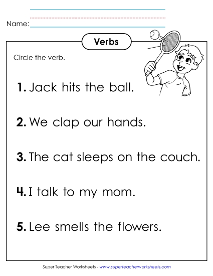 Basic Action Verbs - Circle the Verb Worksheet #2