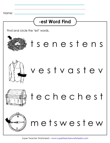 Worksheets - Circle the Word (-est) Worksheets - Circle the Word (-est)