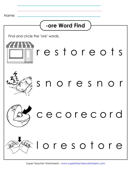 Worksheets - Circle the Word (-ore)