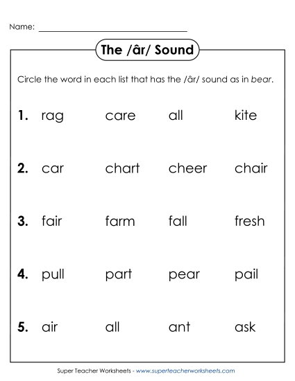 Worksheets - Circle the Word: /âr/ as in Bear