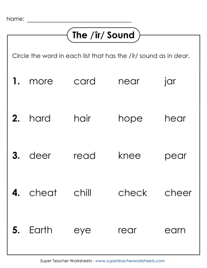Worksheets - Circle the Word: /îr/ as in Dear Worksheets - Circle the Word: /îr/ as in Dear