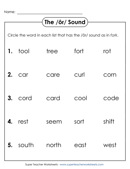 Worksheets - Circle the Word: /ôr/ as in Fork Worksheets - Circle the Word: /ôr/ as in Fork