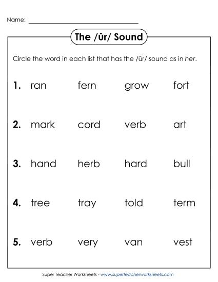 Worksheets - Circle the Word: /ûr/ Spelled <i>er</i>