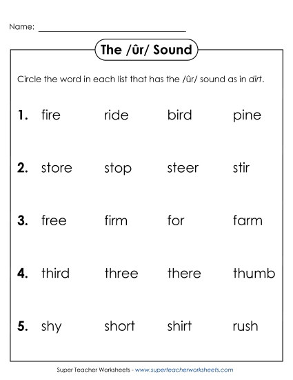 Worksheets - Circle the Word: /ûr/ Spelled <i>ir</i>