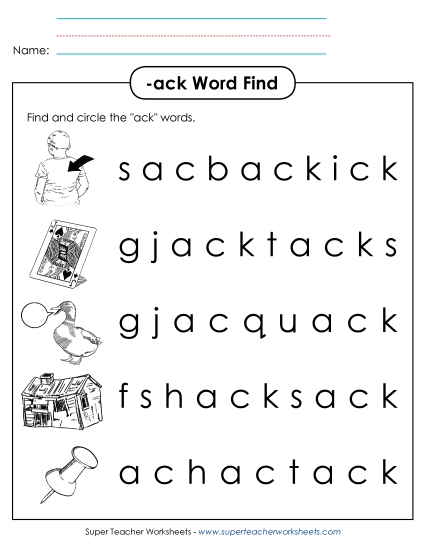 Worksheets - Circle the Words (-ack) Worksheets - Circle the Words (-ack)