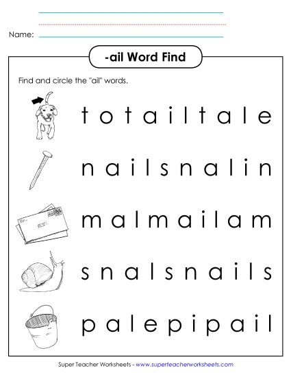 Worksheets - Circle the Words (-ail) Worksheets - Circle the Words (-ail)