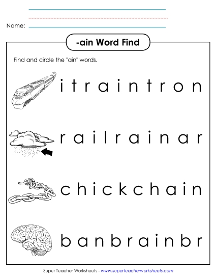 Worksheets - Circle the Words (-ain) Worksheets - Circle the Words (-ain)