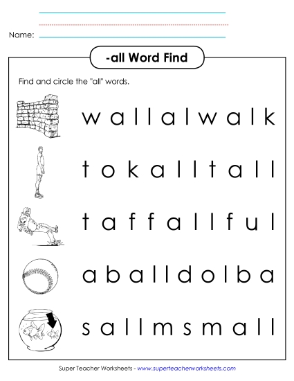 Worksheets - Circle the Words (-all)