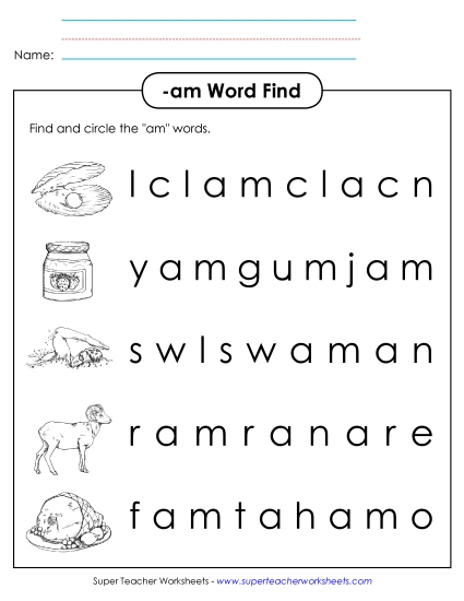 Worksheets - Circle the Words (-am)