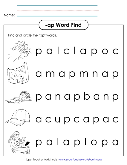 Worksheets - Circle the Words (-ap) Worksheets - Circle the Words (-ap)