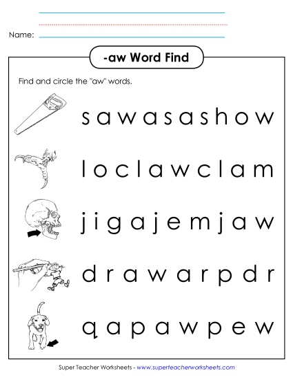 Worksheets - Circle the Words (-aw)