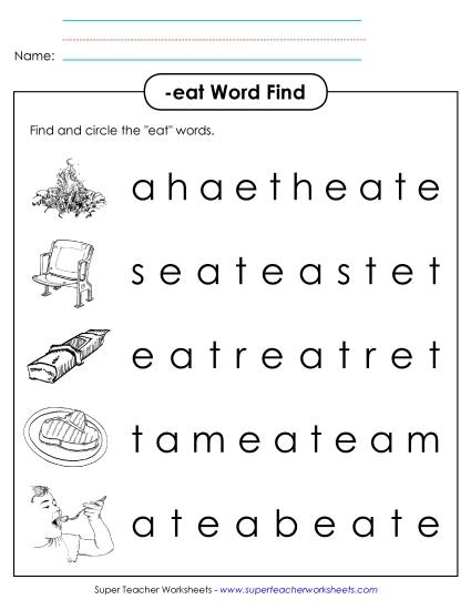 Worksheets - Circle the Words (-eat) Worksheets - Circle the Words (-eat)