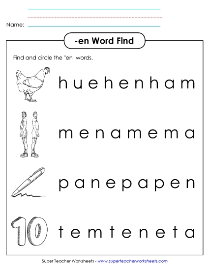 Worksheets - Circle the Words (-en)