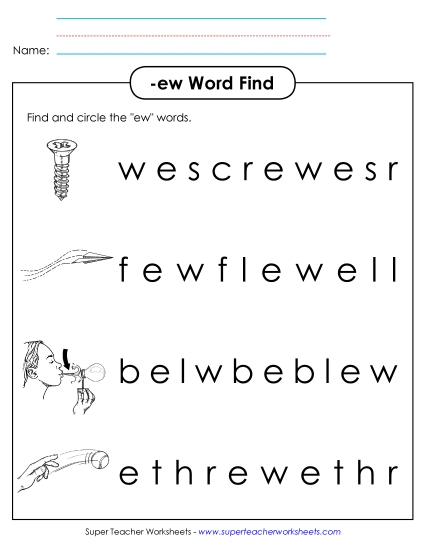 Worksheets - Circle the Words (-ew) Worksheets - Circle the Words (-ew)
