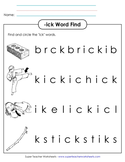 Worksheets - Circle the Words (-ick) Worksheets - Circle the Words (-ick)