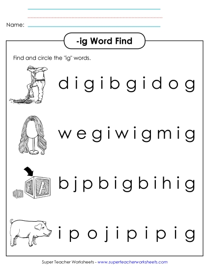 Worksheets - Circle the Words (-ig) Worksheets - Circle the Words (-ig)
