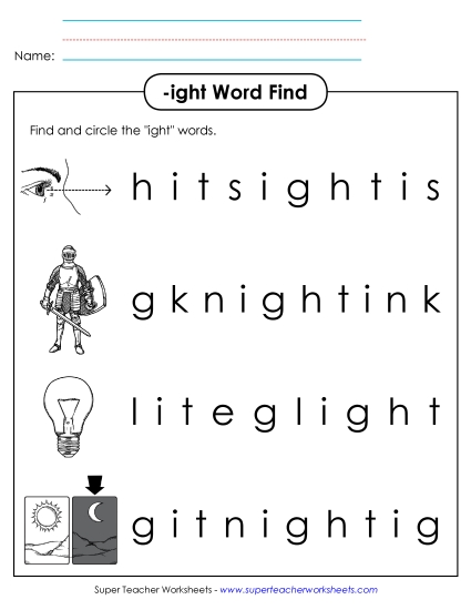 Worksheets - Circle the Words (-ight) Worksheets - Circle the Words (-ight)
