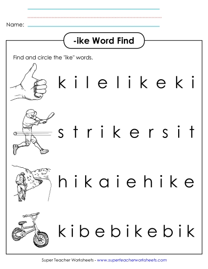 Worksheets - Circle the Words (-ike) Worksheets - Circle the Words (-ike)