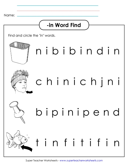 Worksheets - Circle the Words (-in) Worksheets - Circle the Words (-in)