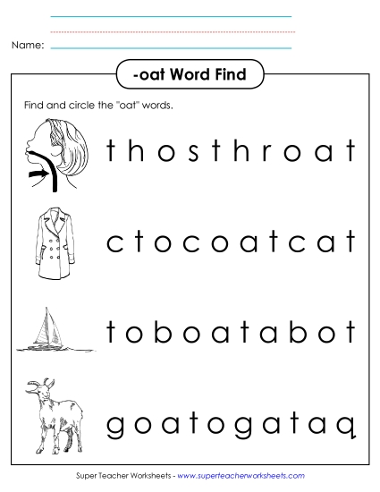 Worksheets - Circle the Words (-oat)