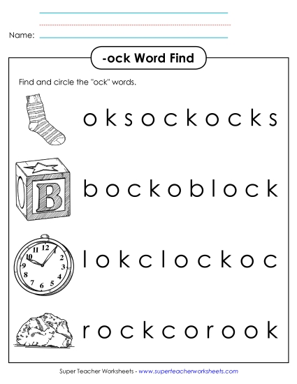 Worksheets - Circle the Words (-ock) Worksheets - Circle the Words (-ock)