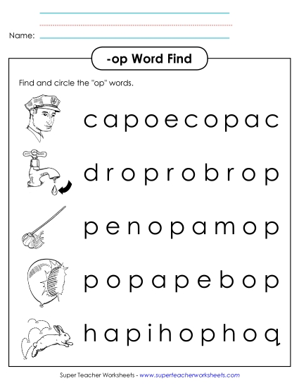 Worksheets - Circle the Words (-op) Worksheets - Circle the Words (-op)