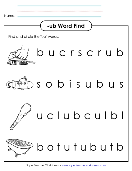 Worksheets - Circle the Words (-ub)