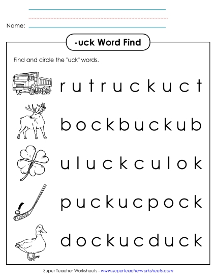 Worksheets - Circle the Words (-uck) Worksheets - Circle the Words (-uck)
