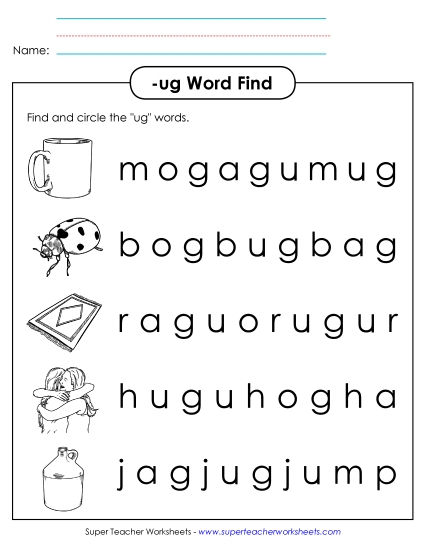 Worksheets - Circle the Words (-ug)
