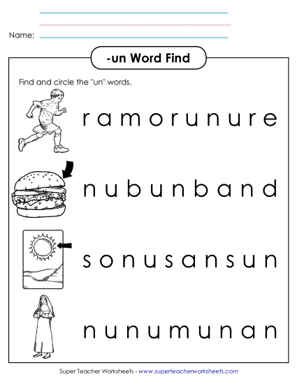 Worksheets - Circle the Words (-un)