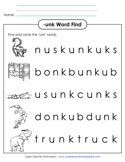 Worksheets - Circle the Words (-unk)
