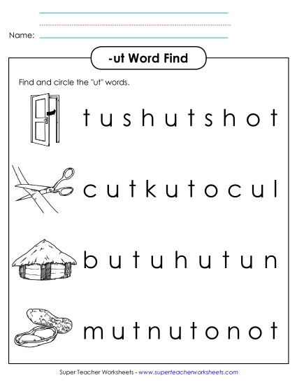 Worksheets - Circle the Words (-ut) Worksheets - Circle the Words (-ut)