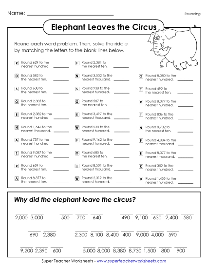 Rounding - Circus Elephant (Rounding to 10s, 100s, and 1000s) Rounding - Circus Elephant (Rounding to 10s, 100s, and 1000s)