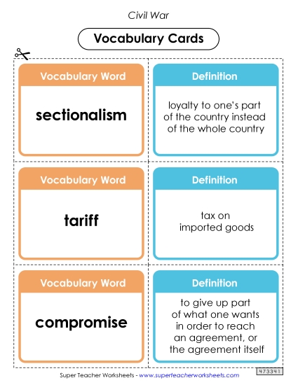 Vocabulary Cards - Civil War Terms Vocabulary Cards - Civil War Terms