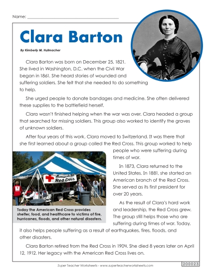 Reading Comprehension - Clara Barton (Biography) Reading Comprehension - Clara Barton (Biography)