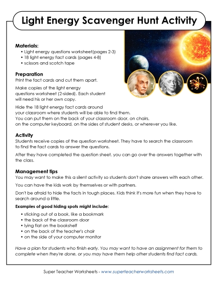Light - Classroom Scavenger Hunt: Light Energy