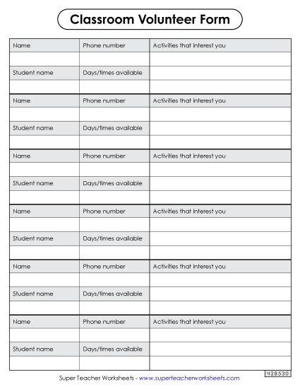 Open House Tools - Classroom Volunteer Form